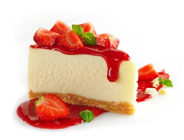 Imagem uma fatia de cheesecake de morango